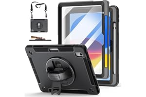 Case for iPad 10th Generation 2022:Miesherk Stock Military Grade Shockproof Rugged Case for iPad 10th Gen 10.9'' W/Screen Protector，Rotate Stand，Handle，Shoulder Strap，Pen Holder （Black）