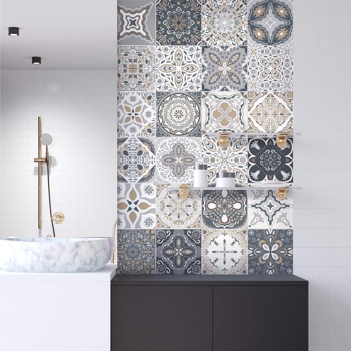 Ambiance Sticker Self-Adhesive Decorative Wall Decal Cement Tile for Bathroom and Kitchen Nello - Pack of 24 Stickers of 20 x 20 cm