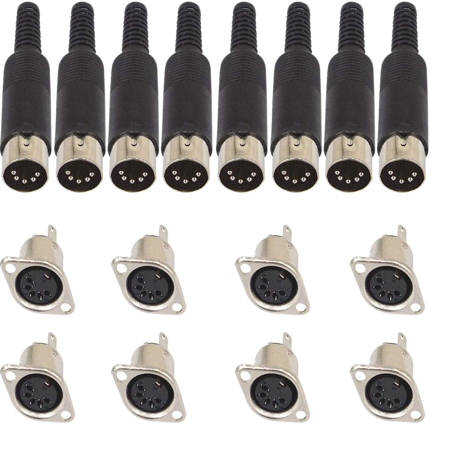 RUNCCI-YUN 16pcs 5 Pin DIN Male to Female Connector， Panel Mount， audio AV equipment Chassis Cable Solder Connector, for CNC Project （Black） — image 1