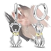 Dog Earrings for Teens Girls Women - Sterling Silver Gold Cute Animal Hoop Earrings Hypoallergenic Lightweight Lovely Pet Puppy Loop Earring for Sensitive Ears Gifts for Christmas
