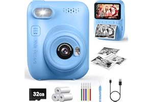 LETSHAHA Kids Instant Print Camera, 3.0-inch HD Screen 32MP Photo Instant Digital Camera Christmas Birthday Gifts Toys for Children Girls Boys Age 3-12 - Blue