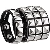 eYLun Men Women Leather Bracelet Punk Stud Wristbands Rock Adjustable Cuff Bangle Bracelet 2 pcs