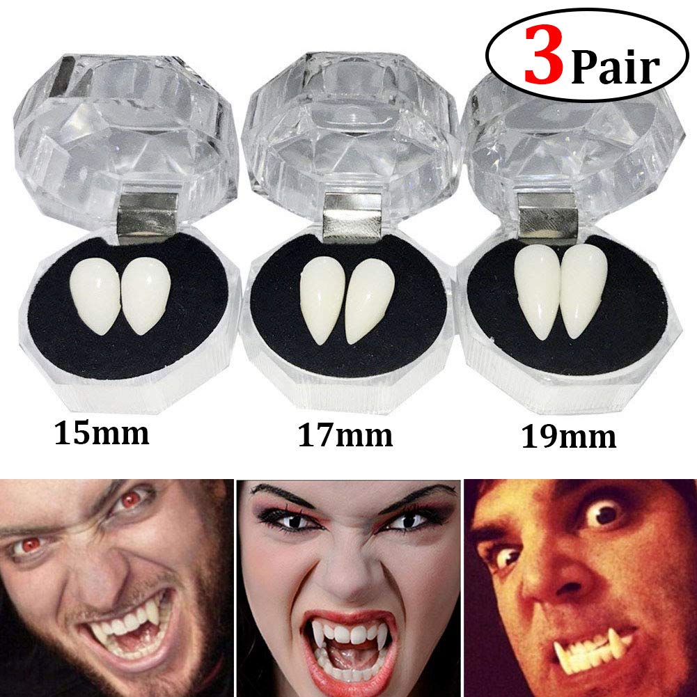 TissueDeep 3 Pairs Vampire Fangs Teeth - Dentures Fake Braces Cosplay Props Halloween Costume Accessory Props Party Favors (3pcs Halloween Teeth)