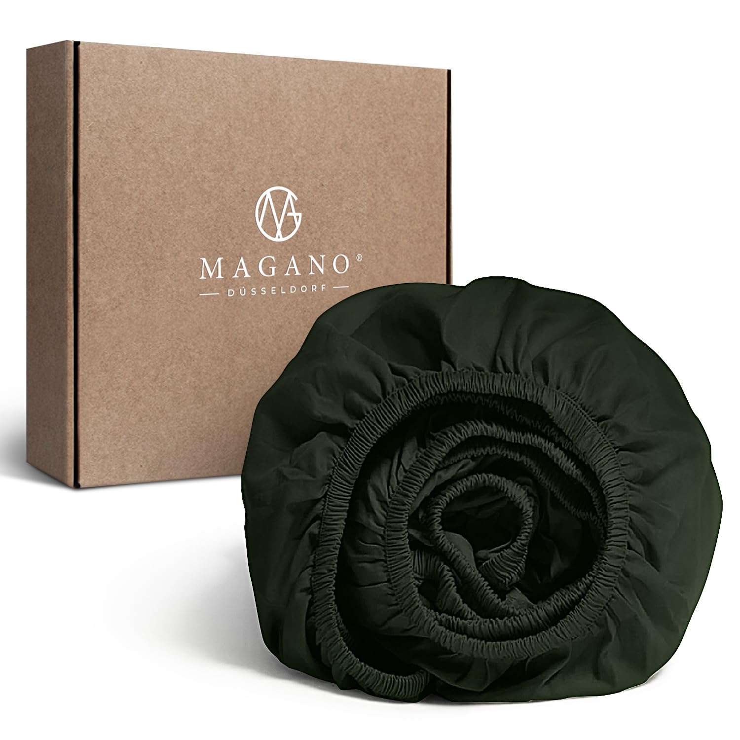 MAGANO® Luxury fitted sheet, 140 x 200 cm, green, bamboo and cotton satin, 400 TC premium quality, hypoallergenic and thermo-regulating, fitted sheet, 140 x 200 cm, dark green