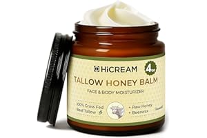 Hicream Beef Tallow for Skin, Beef Tallow and Honey Balm, 100% Organic Grass-Fed Beef Tallow Balm, Face & Body Moisturizer, Deeply Nourishment for Dry, Cracked, Sensitive Skin, Natural Formula (4 Oz)