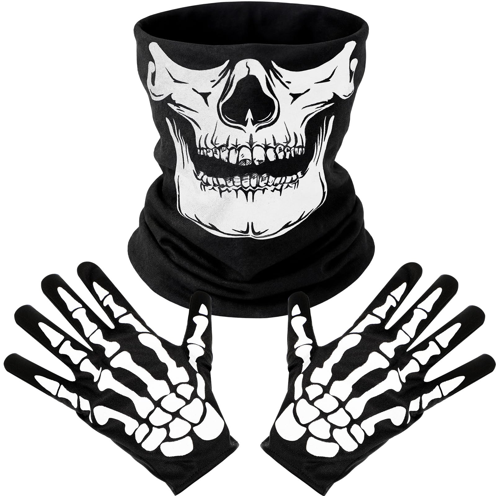 White Skeleton Gloves and Skull Face Mask Ghost Bones for Adult Halloween Dance Costume Party (1)
