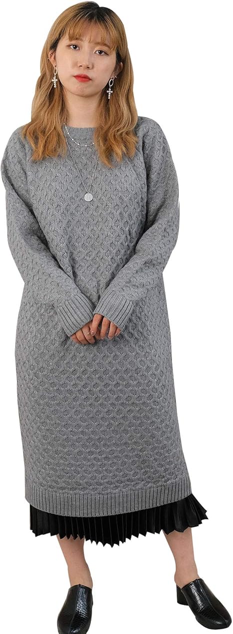 Amazon Co Jp アンドジェイ アラン ニット ワンピース 4467 グレー M レディース ニットワンピース ニットワンピ ロング ニット アランニット ロ 服 ファッション小物