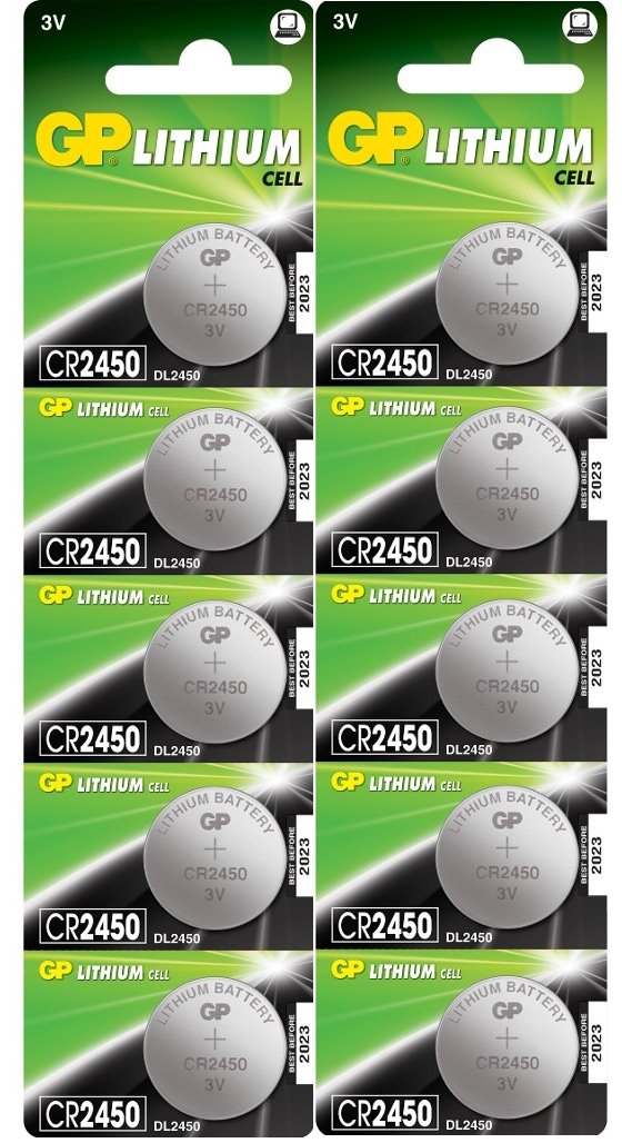 2 X GP Batteries Lithium Button CR2450 Coin Batteries (Pack of 5)