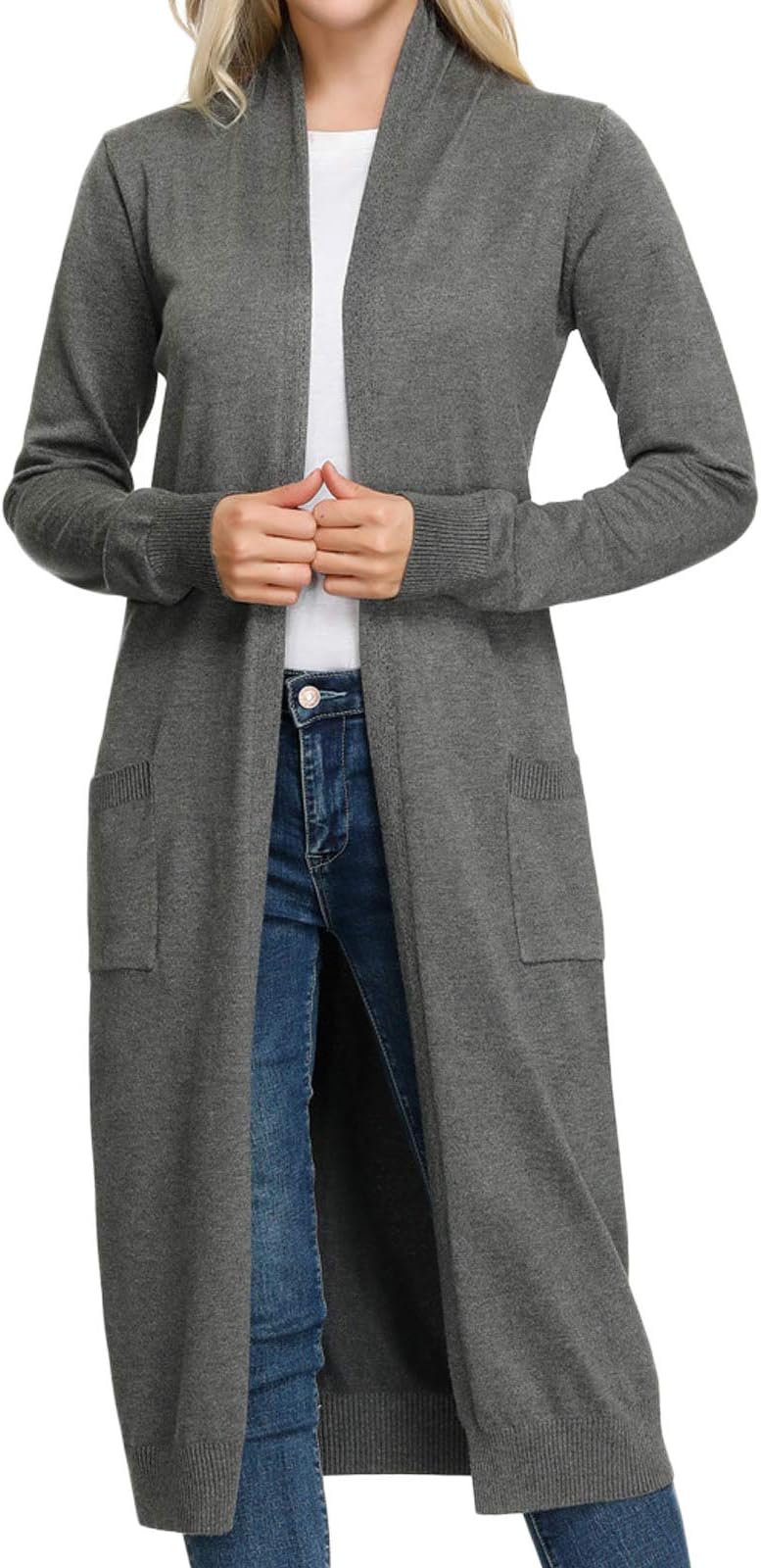 GRACE KARIN Essential Solid Open Front Maxi Long Knitted Cardigan Sweater for Women