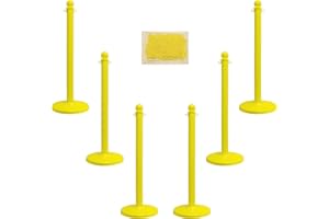 Mr. Chain Plastic Stanchion Kit with 50 Feet of 2-Inch Link Chain and C-Hooks, Yellow, Pack of 6 (71102-6)