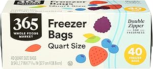 365 by Whole Foods Market, Quart Size Freezer Bags, Double Zipper, 40 Count