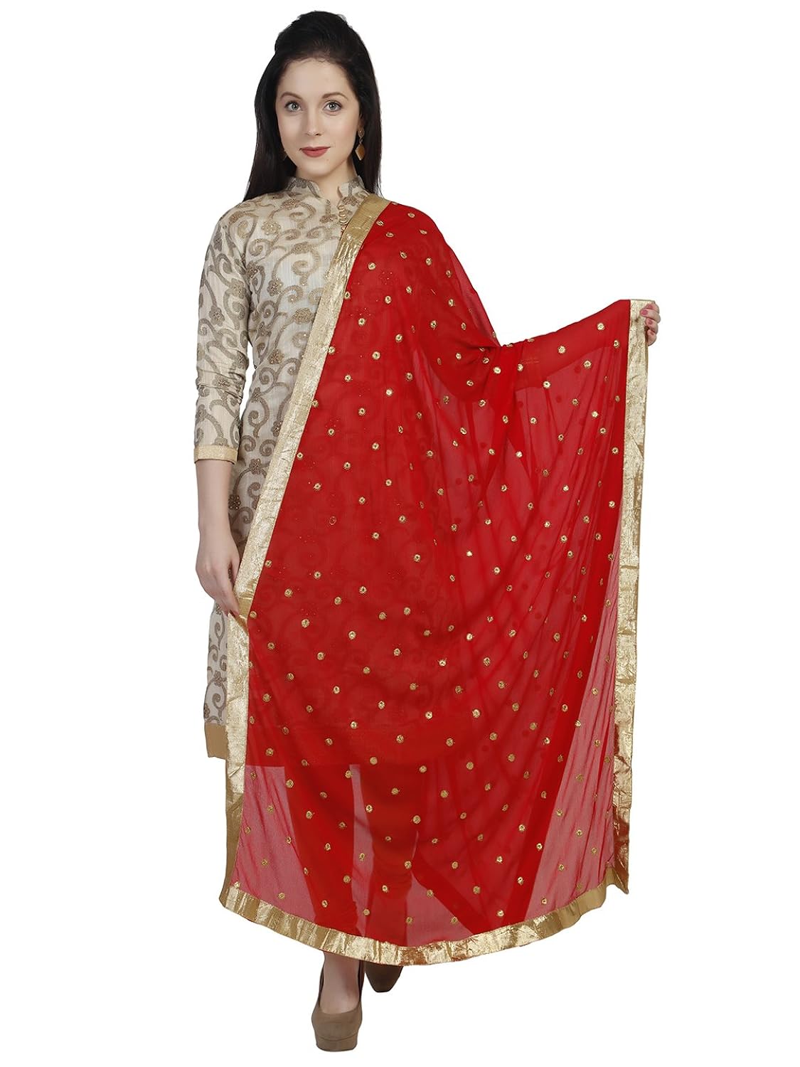 dupatta bazaar women's chiffon dupatta (db1171_red_free size)