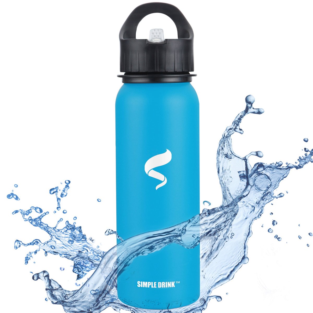 Stainless Steel Water Bottle with Straw & No-Slip Rubber Grip - Wide Mouth, Best Travel Flask for Sports, Camping, Cycling and Yoga - BPA FREE, Laser Marking 25 oz