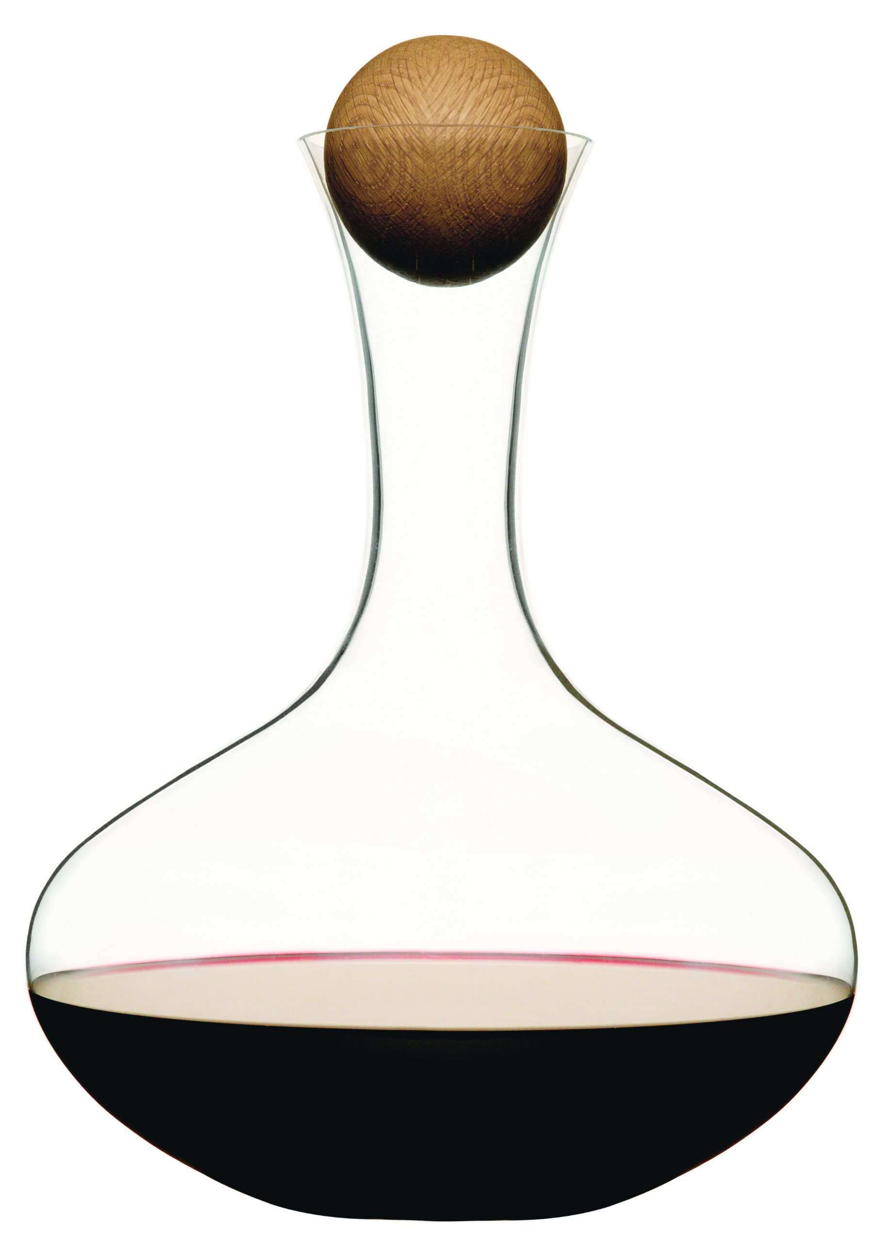 Sagaform Nature Oval Oak Wine Carafe, Decanter with Oak Stopper - Clear Glass