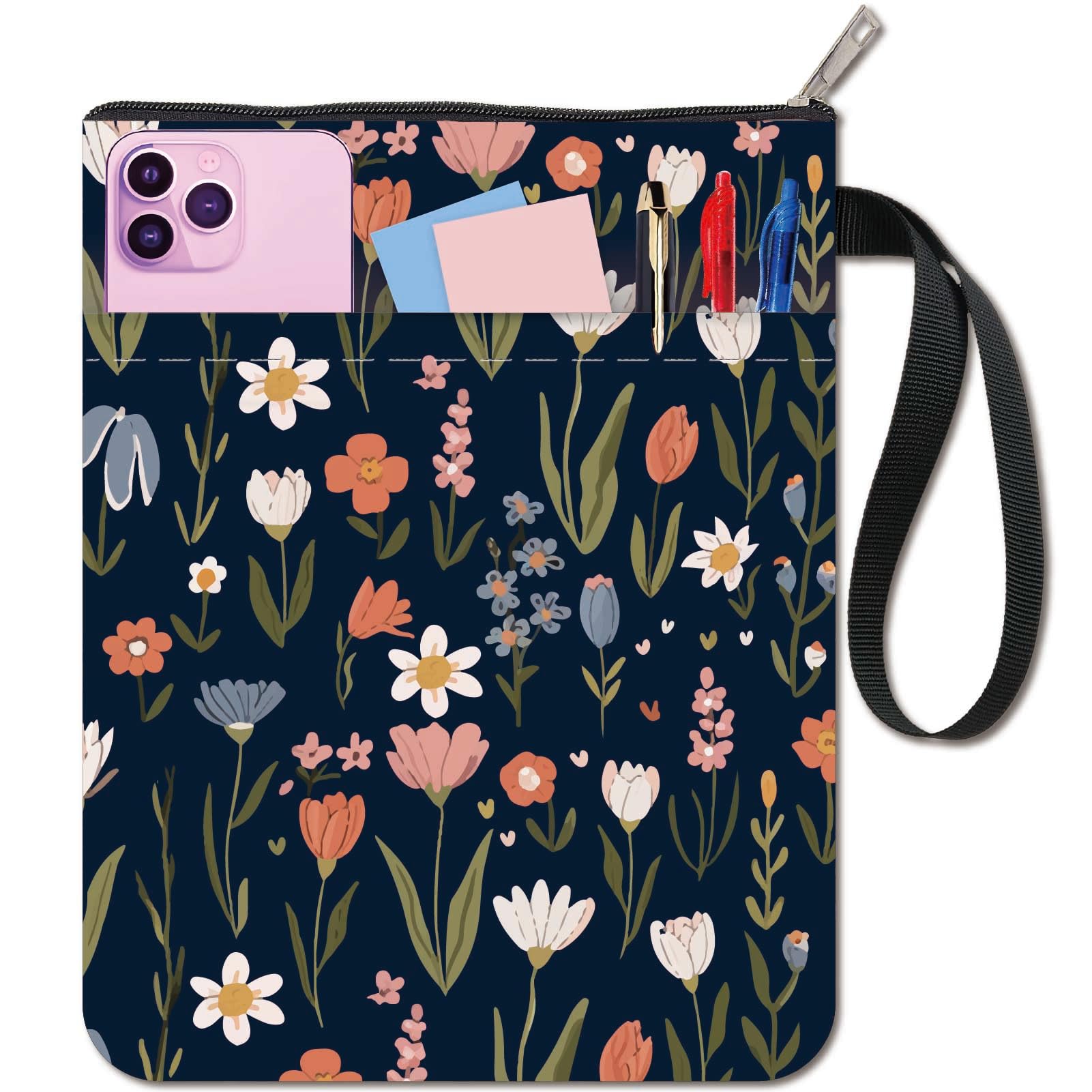 CRASPIRE Flower Book Sleeve Plant Protector Book Covers for Paperbacks Washable Fabric Cloth Book Pouch Bag with Strap Zipper Extra Sleeve Pocket for Book Lovers Women Literary Classmate Friend Gifts — image 1
