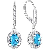 YL 925 Sterling Silver Halo Solitaire Dangle Drop Earrings Oval Cut Birthstone Leverback Earrings Jewelry for Women