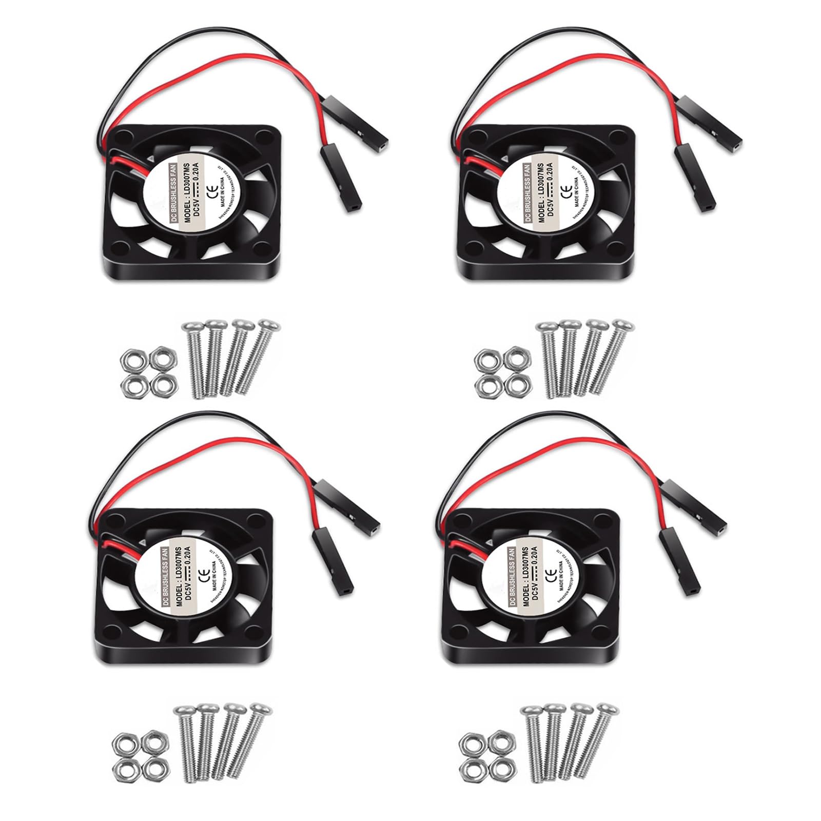 DORHEA 4pcs 3007 Fan for Raspberry Pi 4 30x30x7mm Cooler Fan Pi Brushless Cooling Fan 30MM 1.18in 3.3V 5V DC Quiet Fan for Raspberry Pi 4, Pi 3 B+, Pi 3 B, Pi 2, Pi B+, Pi Zero/Zero W,Robot Project