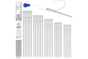 JNENERY 30 PCS Large Eye Sewing Needles, 5 Size Hand Sewing Needles, Leather Embroidery Thread Needle, Stainless Steel Yarn Knitting Quilting Needle with Threader for Crafts, Repair