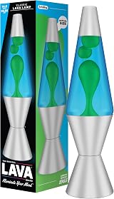 Lava Lamp 2124 Green Wax Blue Liquid Silver Base Cap 14.5 inch view 1