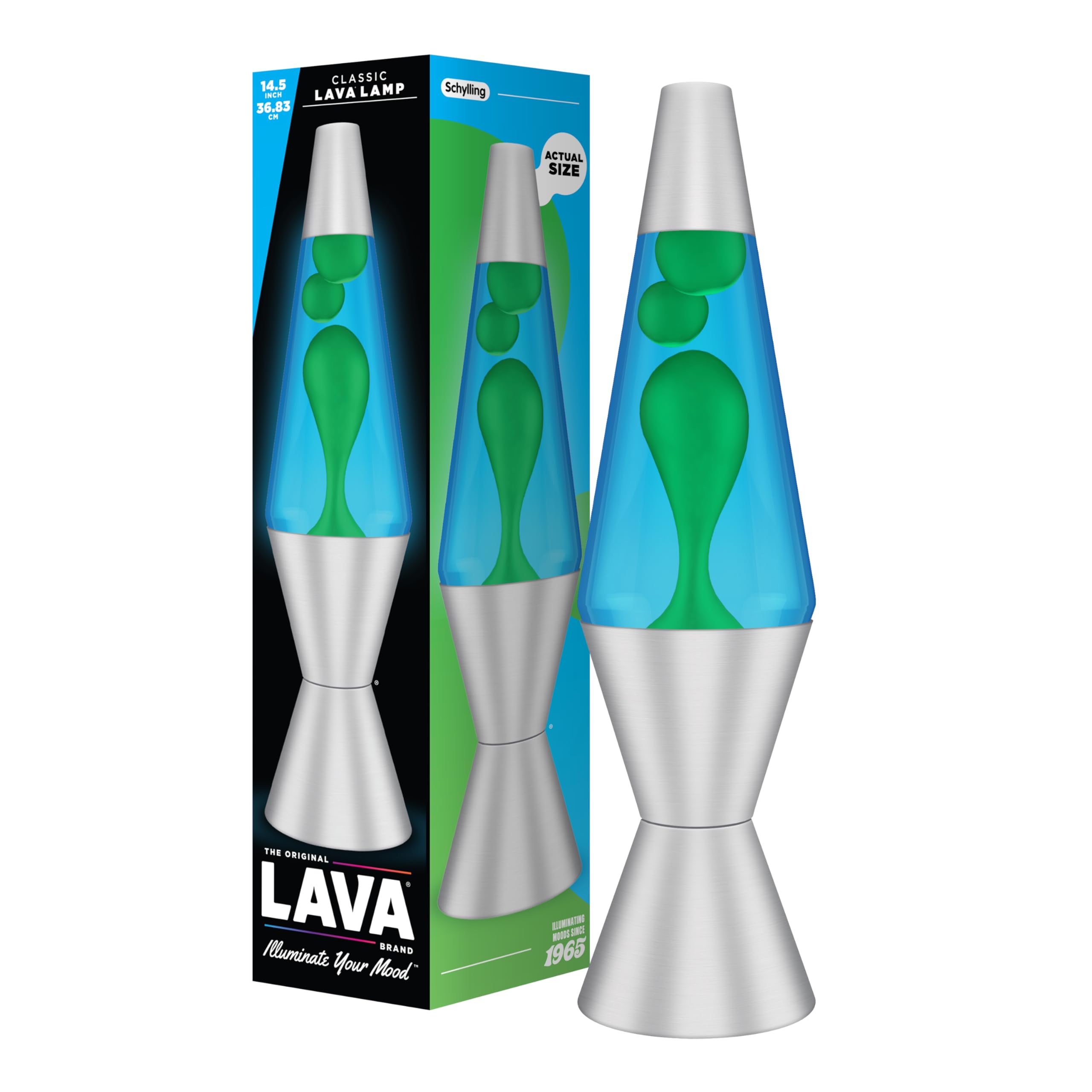 Lava Lamp 2124, Green Wax, Blue Liquid, Silver Base and Cap, Original 14.5 inch LAVA® Motion Lamp to Illuminate Your Mood