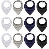 Maiwa Black White Cotton Bandana Snap Drool Bibs for Baby Girls Boys for Drooling eating Teething for 12 Pack