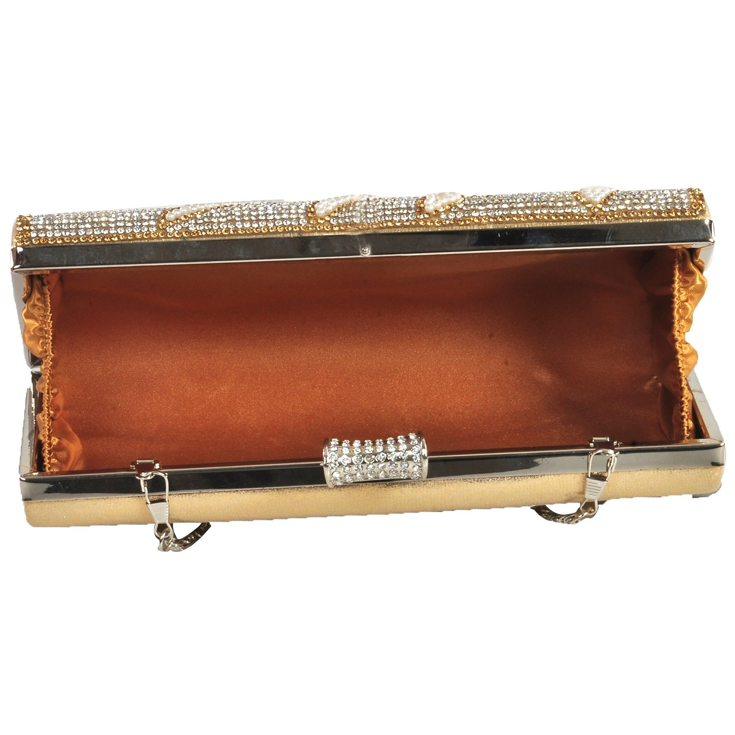 24x7 emall women's clutch (gold,premium pearl diamond silver two sided)