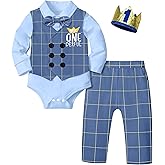 Aulyffo First Birthday Boy Outfit,1st Birthday Outfits Boy Mr Onederful Romper Vest Pants Bowtie Hat 5Pcs Clothes Sets