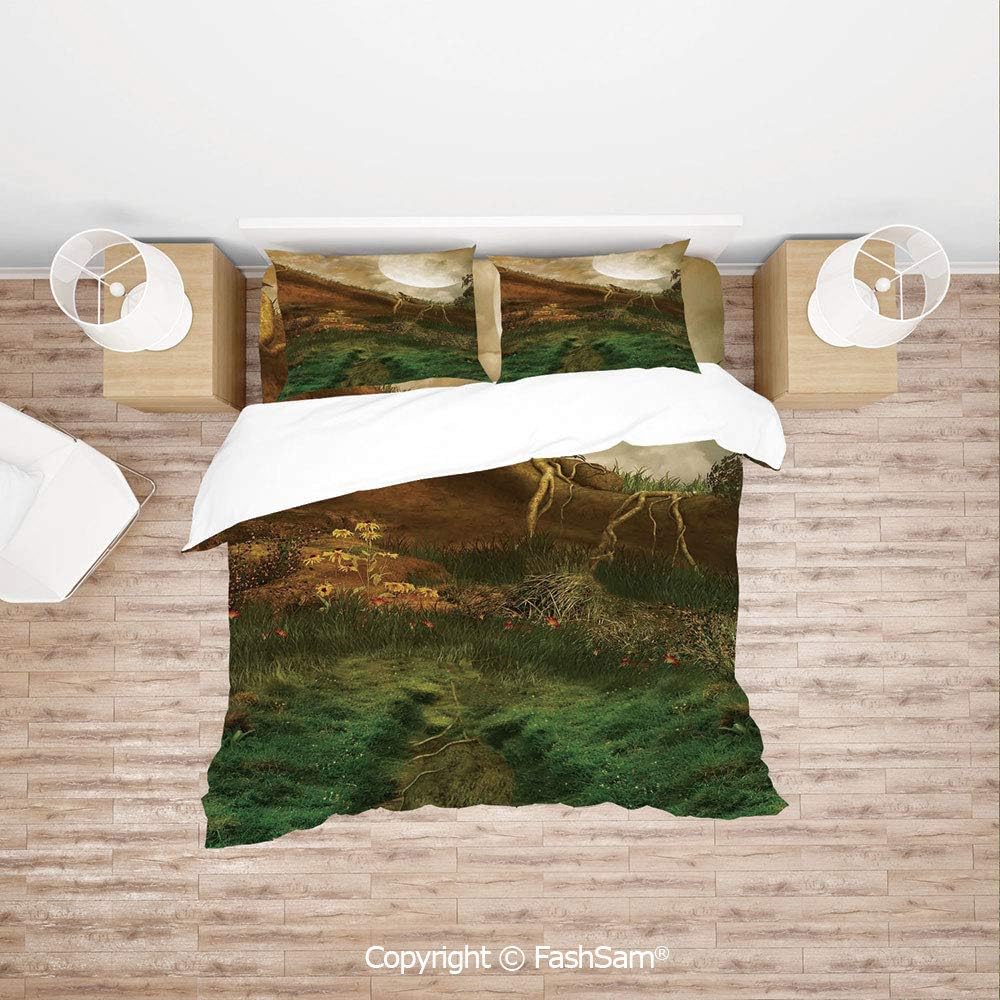 FashSam 4 Piece Bedding Sets Breathable Exquisite Valley with Giant Full Moon Sky Enchanted Fantasy Scenery for Home(Queen)