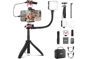 NEEWER Phone Vlogging Kit, Content Creator Essentials Kit for YouTube with LED Light, Selfie Stick Travel Tripod, Flexible So