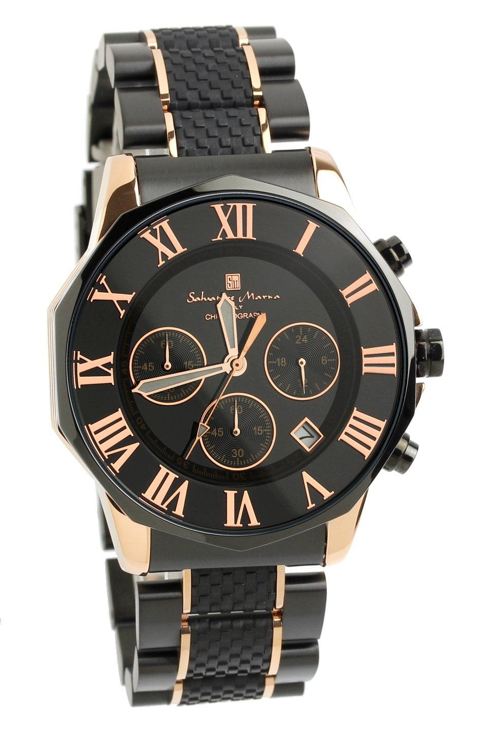 Salvatore Marra(サルバトーレマーラ) SM15104 Men’s Wristwatch, Watch, Chronograph, 10 ATM Waterproof, Business, Formal, Italian Brand, Exclusive Model, Black x Pink Gold