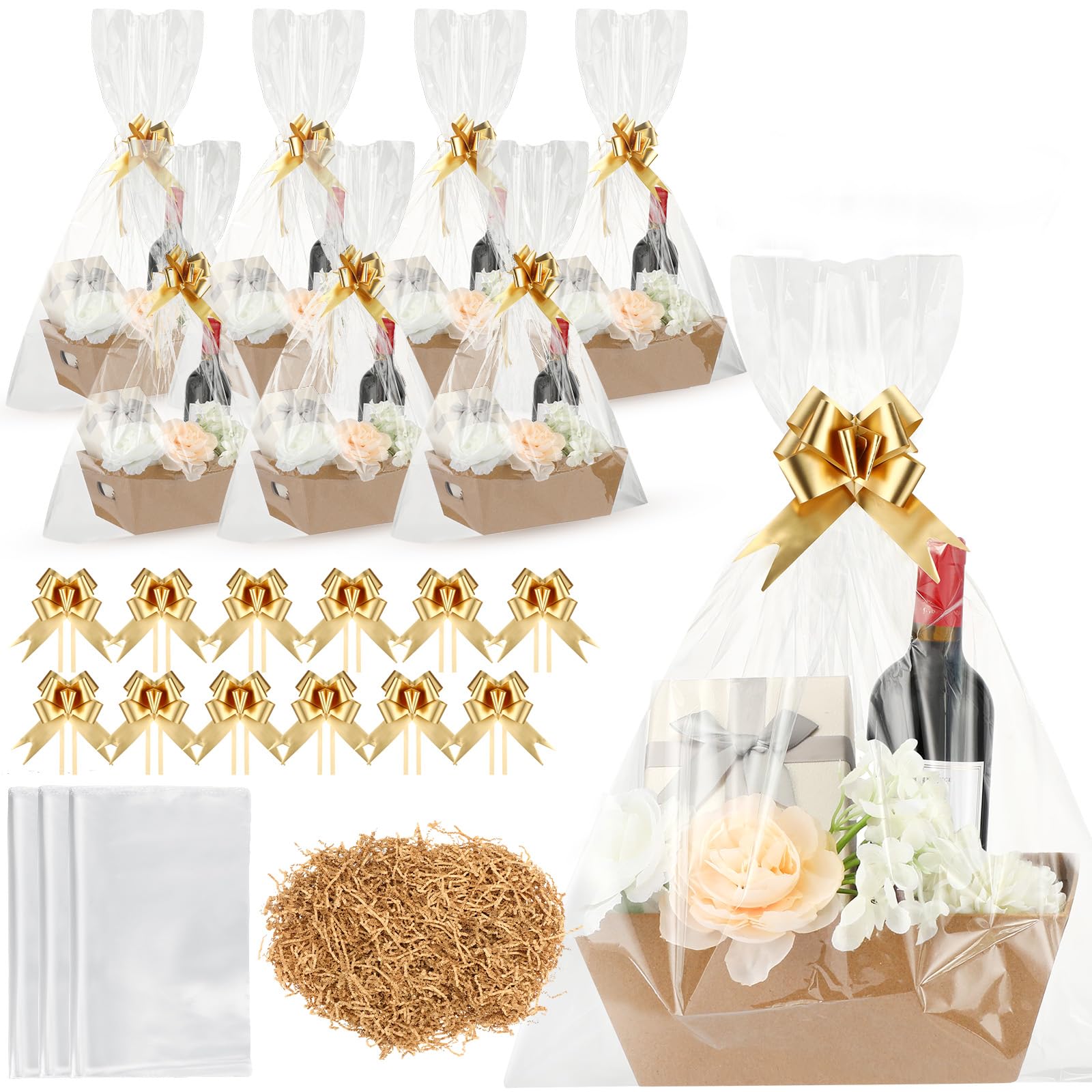 ElysianTails Gift Basket With Bags Ribbons,Hamper Kit With Bows, Empty