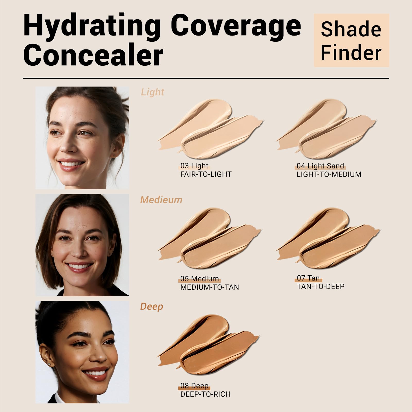 HECI BEAUTY Liquid Concealer Makeup for Blemishes & Dark Circles - Medium to Full Coverage Concealer for Face,07 Tan, 0.22 Fl Oz