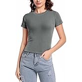 BINTEHGS Plain Basic Baby Tees for Women Summer Short Sleeve Shirt Solid Color Cropped T Shirts Y2k Crop Top Crew Neck Tshirt