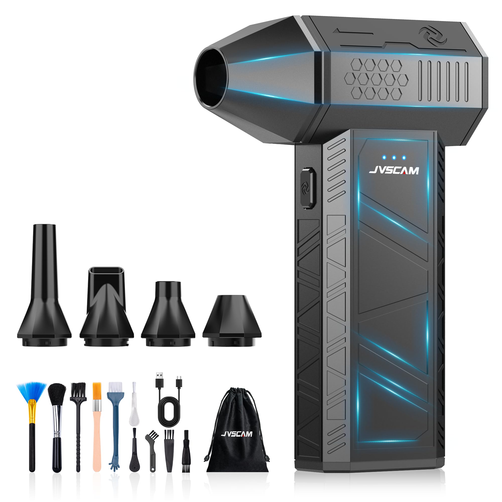 JVSCAM Compressed Air Duster - Electric Air Duster with Brushless Motor - 3 Gear Adjustable Cordless Air Blower - Rechargeable Air Duster for PC, Keyboard, Car, Outdoors, Home (X3)