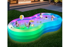 Extra Large Inflatable Pool with Lights, Lylting 130'' x 72'' x 22'' Big Adults Solar Blow Up Pools with Pump, 16 Light Modes Thickened Swimming Pools for Backyard Garden Lawn Indoor Outdoor
