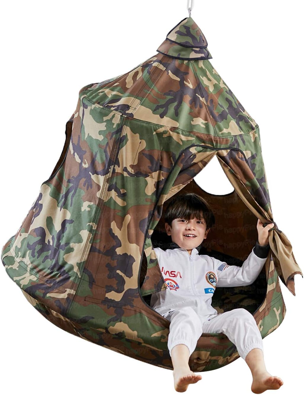 TopEva Waterproof Hanging Tree Ceiling Hammock Tent Kids Sky Castle Paradise with Led Decoration Lights (Army Green)