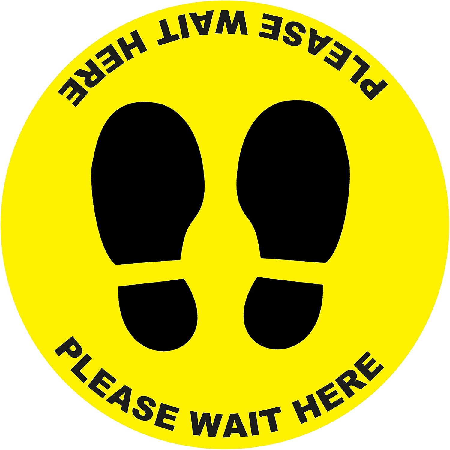 4 x please wait here, social distancing landscape floor safety sign self adhesive vinyl weather proof label sticker