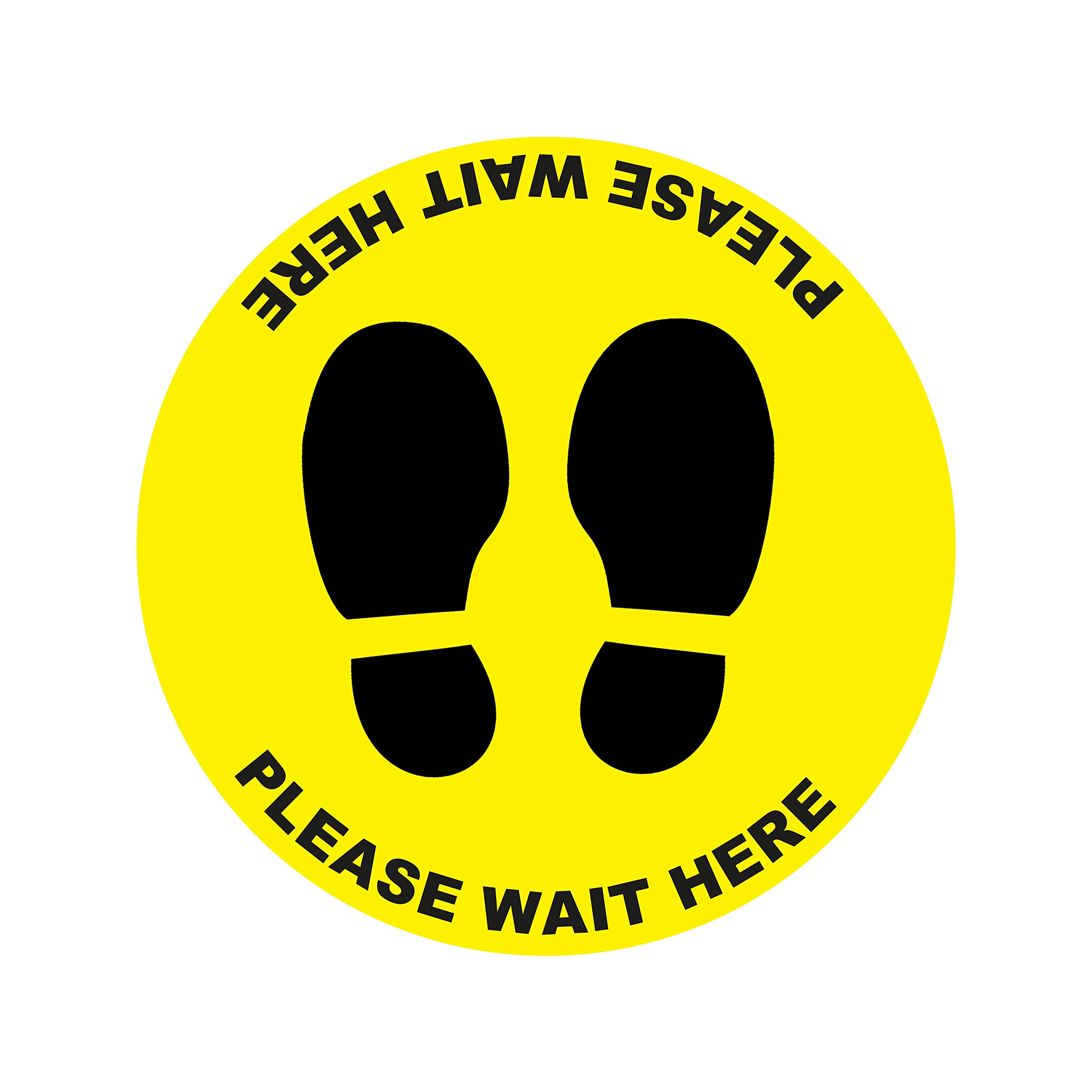 1 x please wait here - social distancing landscape floor safety sign self adhesive vinyl weather proof label sticker - 15cm x 15cm - (SC-24)