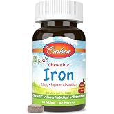 Carlson Kid's Chewable Iron, 15 mg, Energy Production, 60 Chewable Tablets | Strawberry; Superior Absorption; Optimal Wellness; Non-GMO