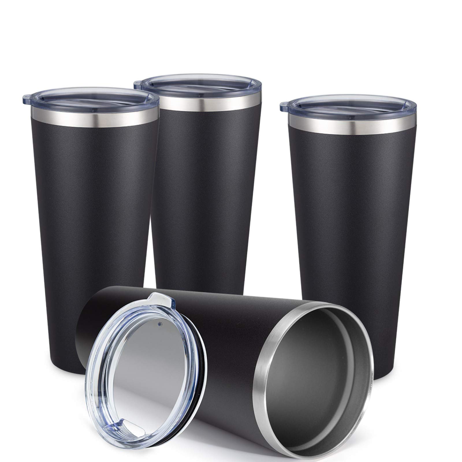 COMOOO 30oz Tumbler 4 Pack Stainless Steel Tumbler with Lid, Double Wall Insulated Coffee Travel Mug for Home, Office, School & Travel, Great Coffee Cup for Drinking Beverage, (Black, 4Pack)