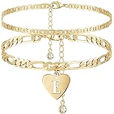 YANODA Initial Ankle Bracelets for Women, Layered Gold Anklets for Women 14k Real Gold Filled Figaro Letter Anklets for women waterproof Summer Jewelry Personalized Gifts for Women