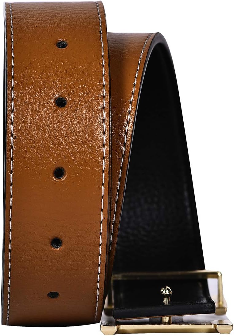 Men H-Style Gold Buckle Brown Belt