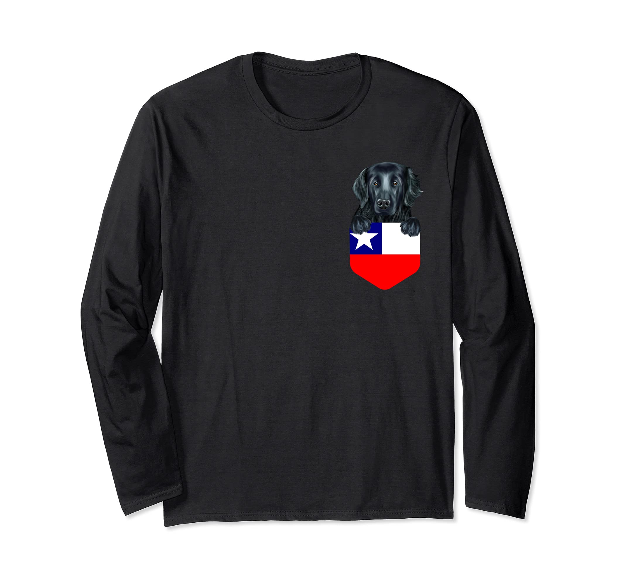 Chile Flag Flat-Coated Retriever Dog In Pocket Long Sleeve T-Shirt