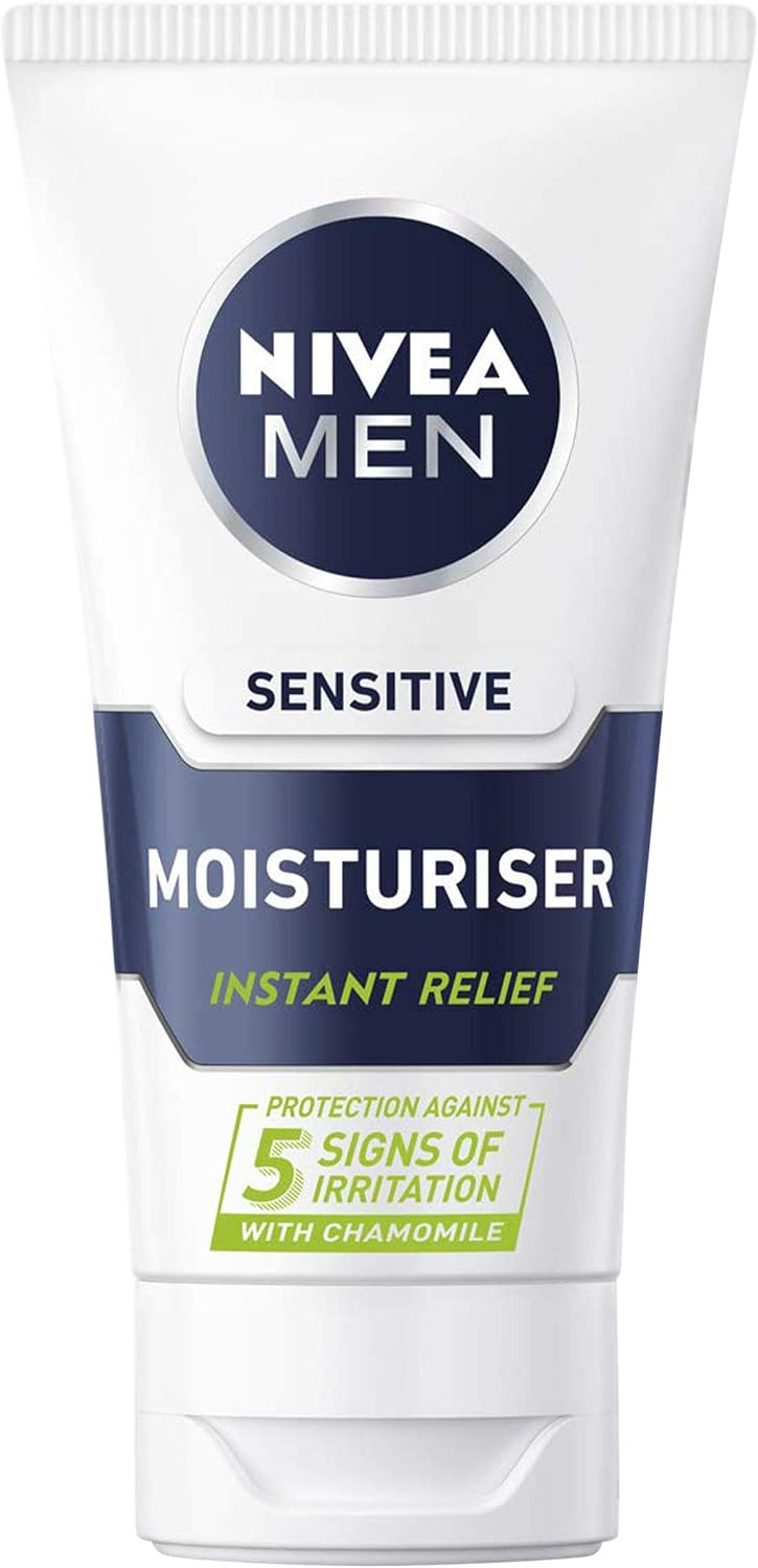 NIVEA MEN Sensitive Moisturiser Tube (75ml), Hydrating Mens Moisturiser Face Cream with 0% Alcohol