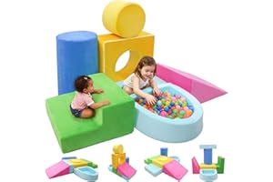Teckid Toddler Climbing Toys, 7-Piece Colorful Foam Blocks, Indoor Soft Play Gym for Crawling, Climbing and Sliding, Modular Play Set Ages 1-3, No Ball Included