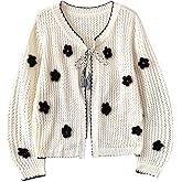 Verdusa Women's Plus Size Floral Tie Knot Cardigan V Neck Long Sleeve Hollow Out Crochet Sweater