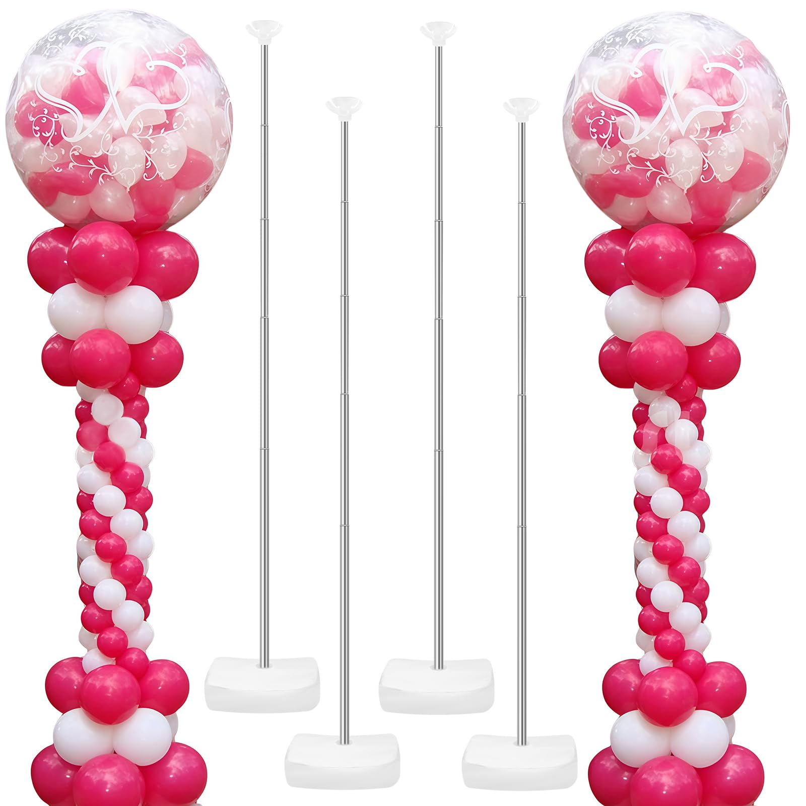 Photo 1 of 4 Set Heavy-Duty Balloon Column Stand Kit for Floor, 6.6ft Adjustable Metal Telescopic Balloon Tower with Base for Birthday, Wedding, Baby Shower, Graduation Party, Outdoor Indoor Decorations