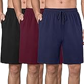 Wenouy 3 Pack Mens Cotton Pajama Shorts Soft Comfortable Lounge Shorts with Drawstring & Two Pockets Sleep Bottoms for Men