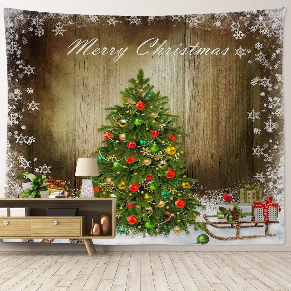 HIYOO Home Christmas Theme Wall Hanging Fabric Art Tapestry, Xmas New Year Winter Indoors Decorations, Decor for Dorm Room Bedroom Living Room Party Background - Christmas Trees 90"W x 71"L