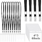 60 Pack Clear Name Tags Holder and Lanyards, Reusable Lanyard with Horizontal ID Badge Holder Bulk Lanyards with Clip for Id Badges(Black)